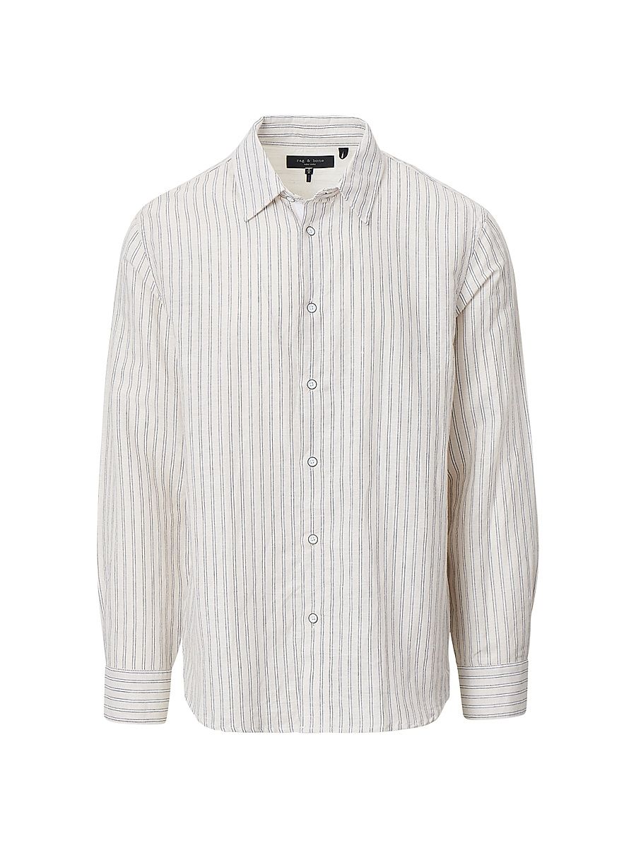 Men's Finch Striped Linen-Cotton Shirt - Pale Tusk - Size Medium