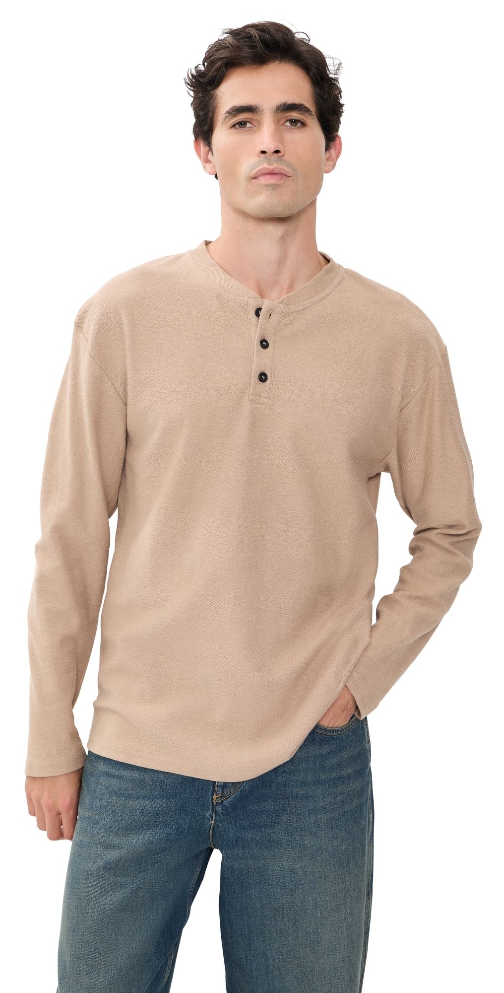Rhythm Vintage Terry Long Sleeve Henley Stone M