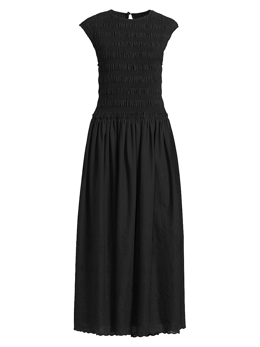 Women's Flavia Shirred A-Line Maxi Dress - Julyeta Broderie Black - Size Large