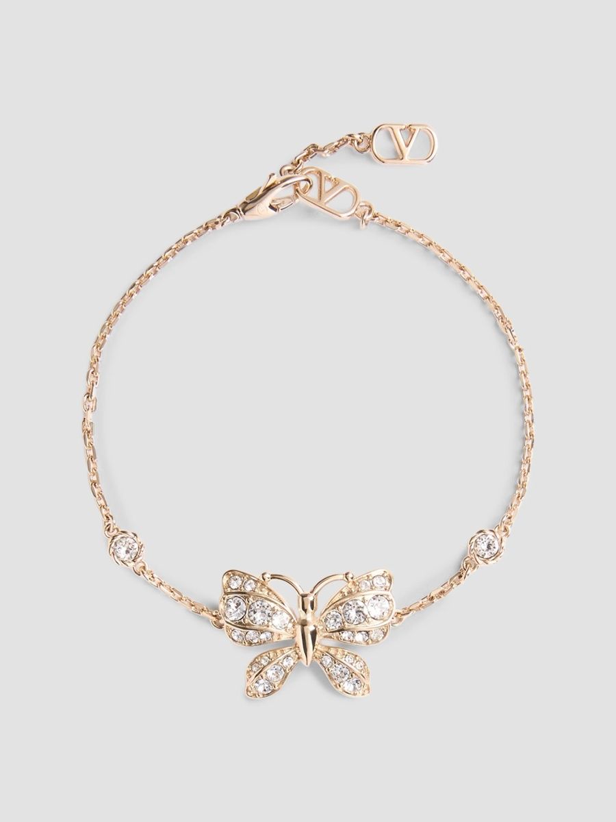 Valentino Women's Flutterby Bracelet in Metal and Swarovski Crystals - Platinum Crystal - Size Medium
