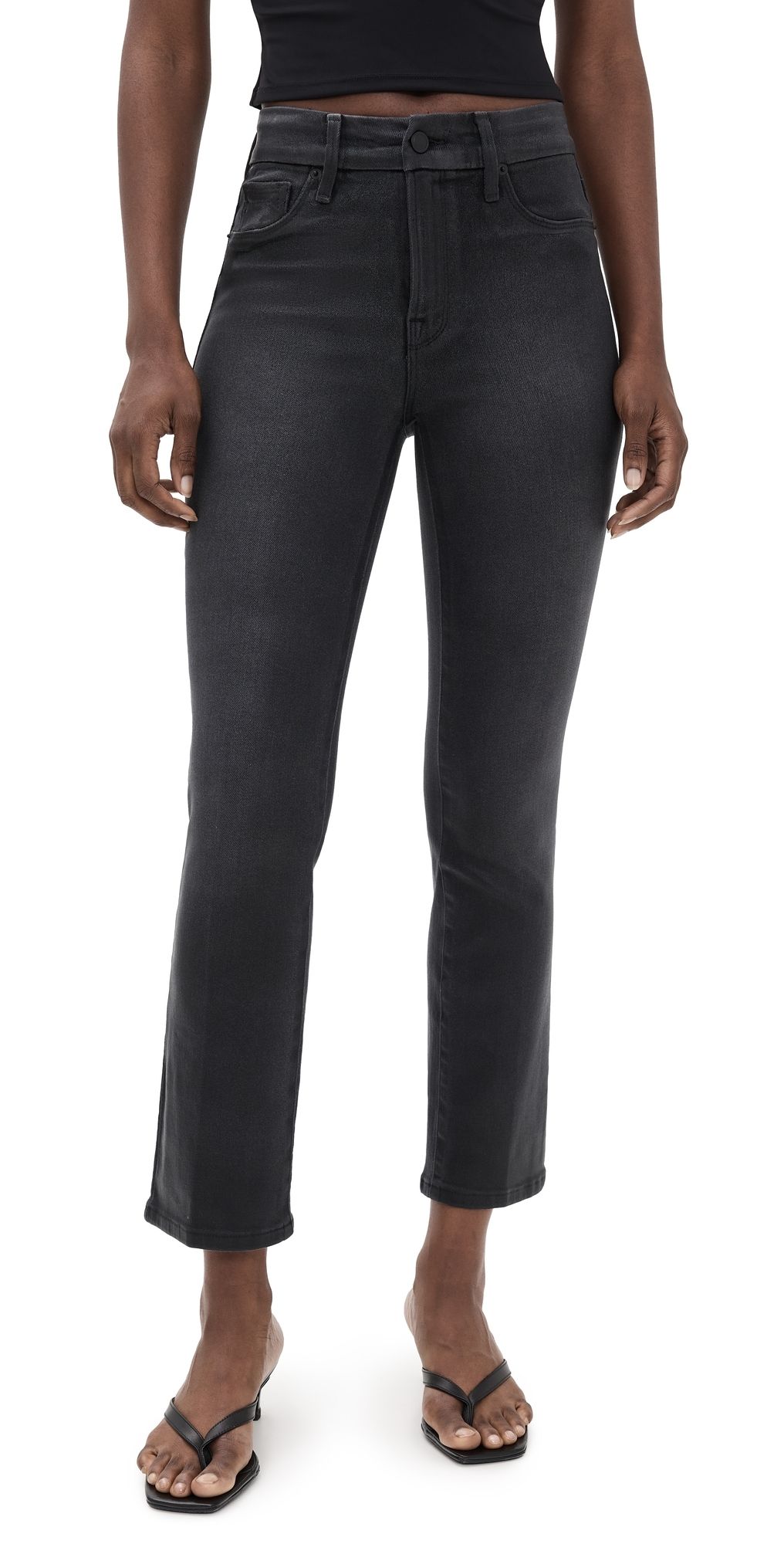 Good American Soft Tech Good Legs Straight Coated Jeans Black402 0