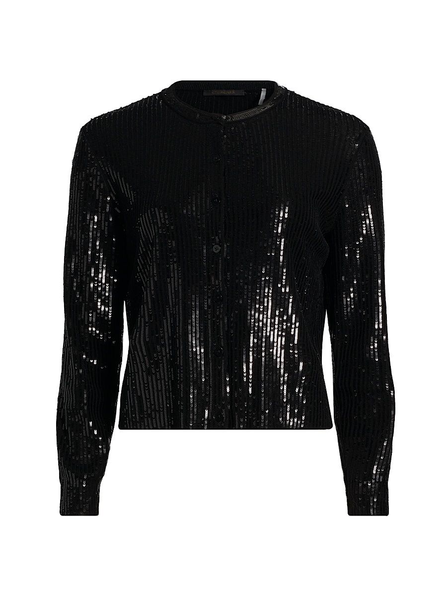 Women's Aspen Sequined Wool Cardigan - Black - Size XL