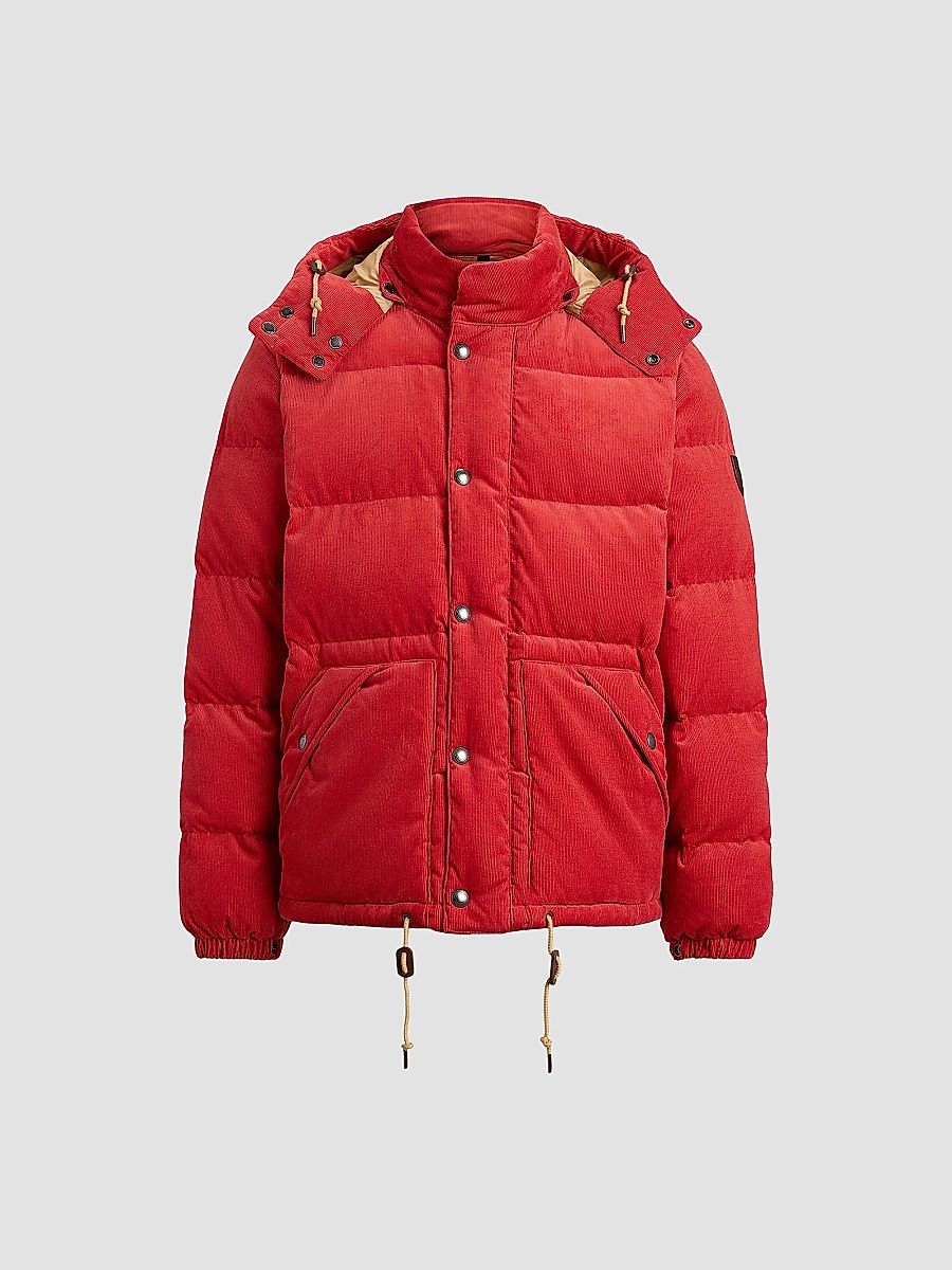 Polo Ralph Lauren Men's The Wainwright Corduroy Hooded Down Jacket - Spring Red - Size Medium