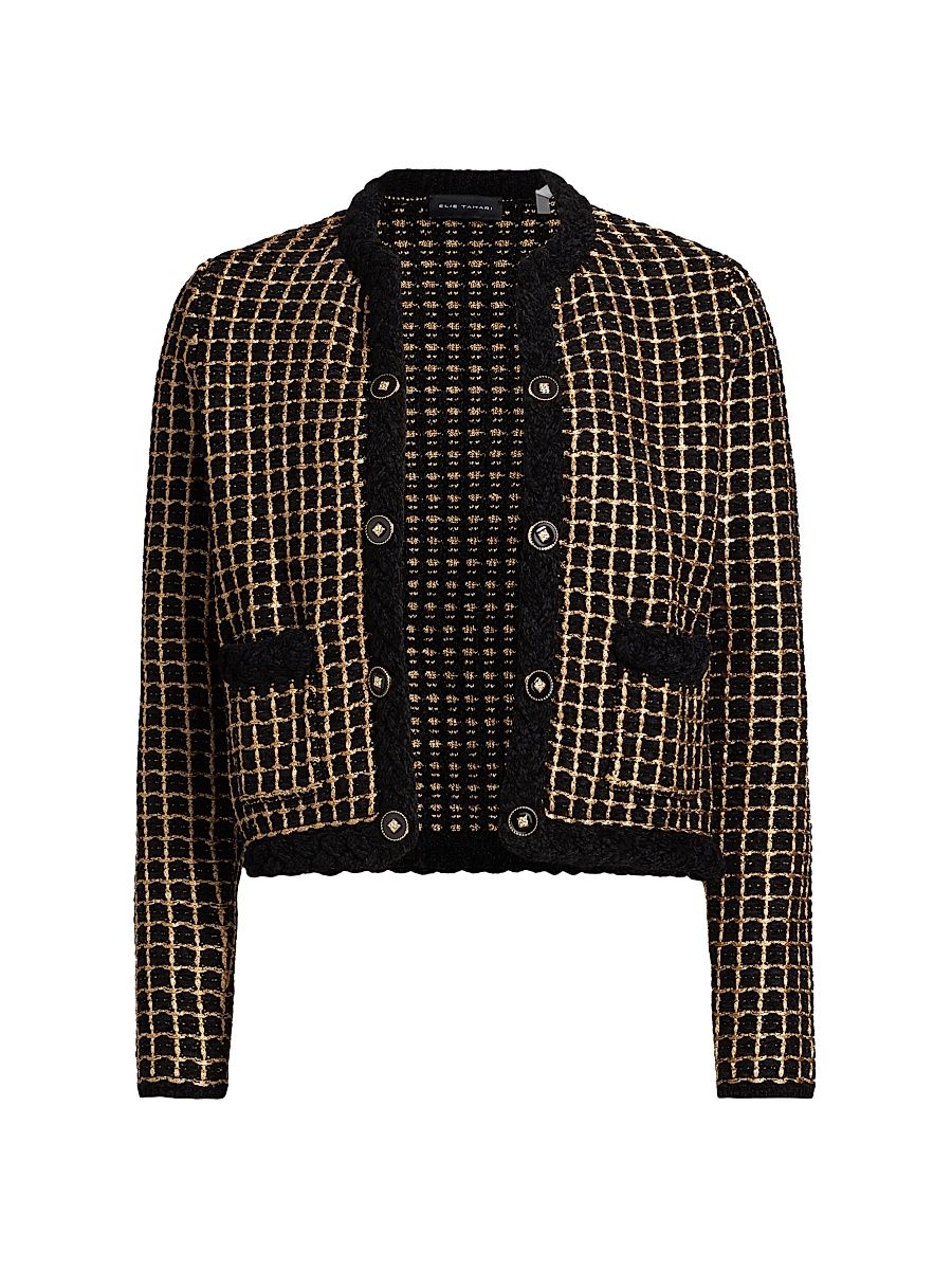 Women's Alexis Grid Cardigan - Noir With Gold Lurex - Size XL