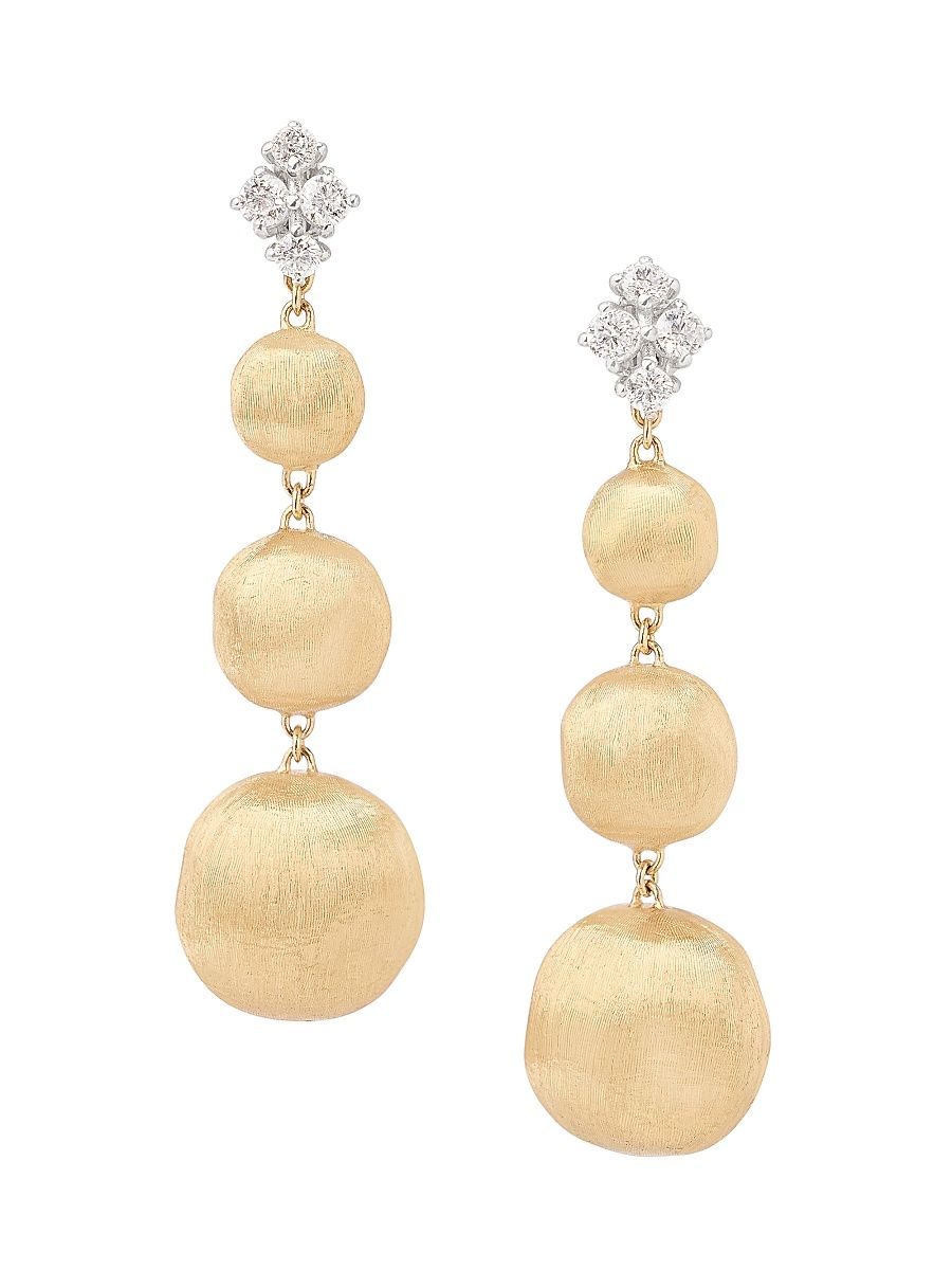 Women's Africa Two-Tone 18K Gold & 0.55 TCW Diamond Graduated Drop Earrings - Yellow Gold
