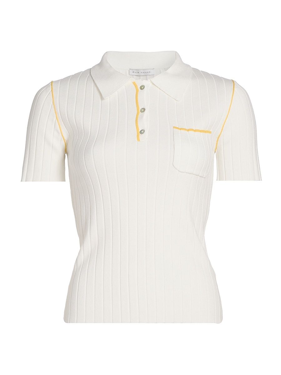 Women's The Stevie Rib-Knit Polo Shirt - Sky White With Golden Hour - Size XL