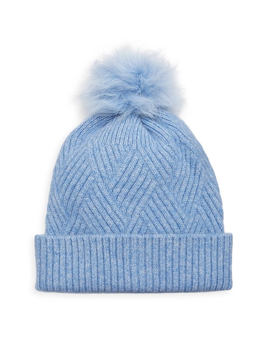 Women's Cable-Knit Ribbed Trim Hat - Denim Sky Heather