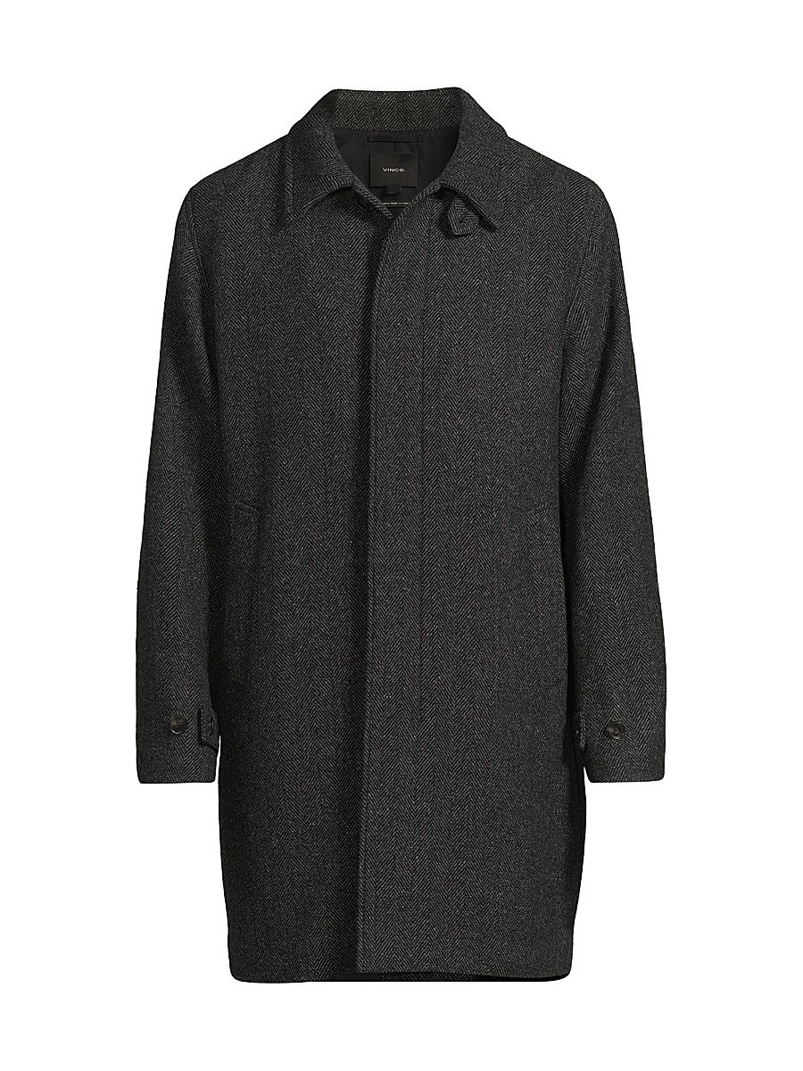 Men's Balmacaan Classic-Fit Herringbone Wool-Blend Top Coat - Charcoal - Size XL