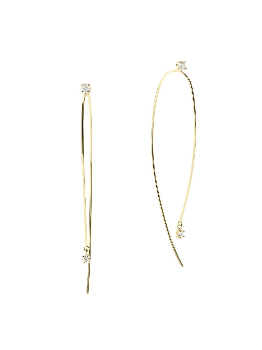 Women's 14K Yellow Gold & 0.2 TCW Diamond Wire Hoop Earrings - Yellow Gold