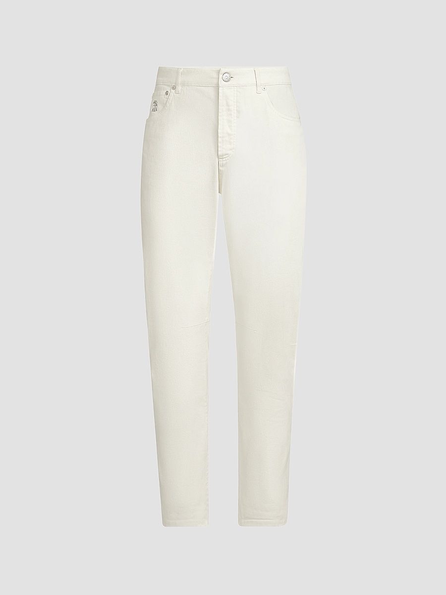 Men's Garment-Dyed Comfort Denim Five-Pocket Jeans - White - Size 48