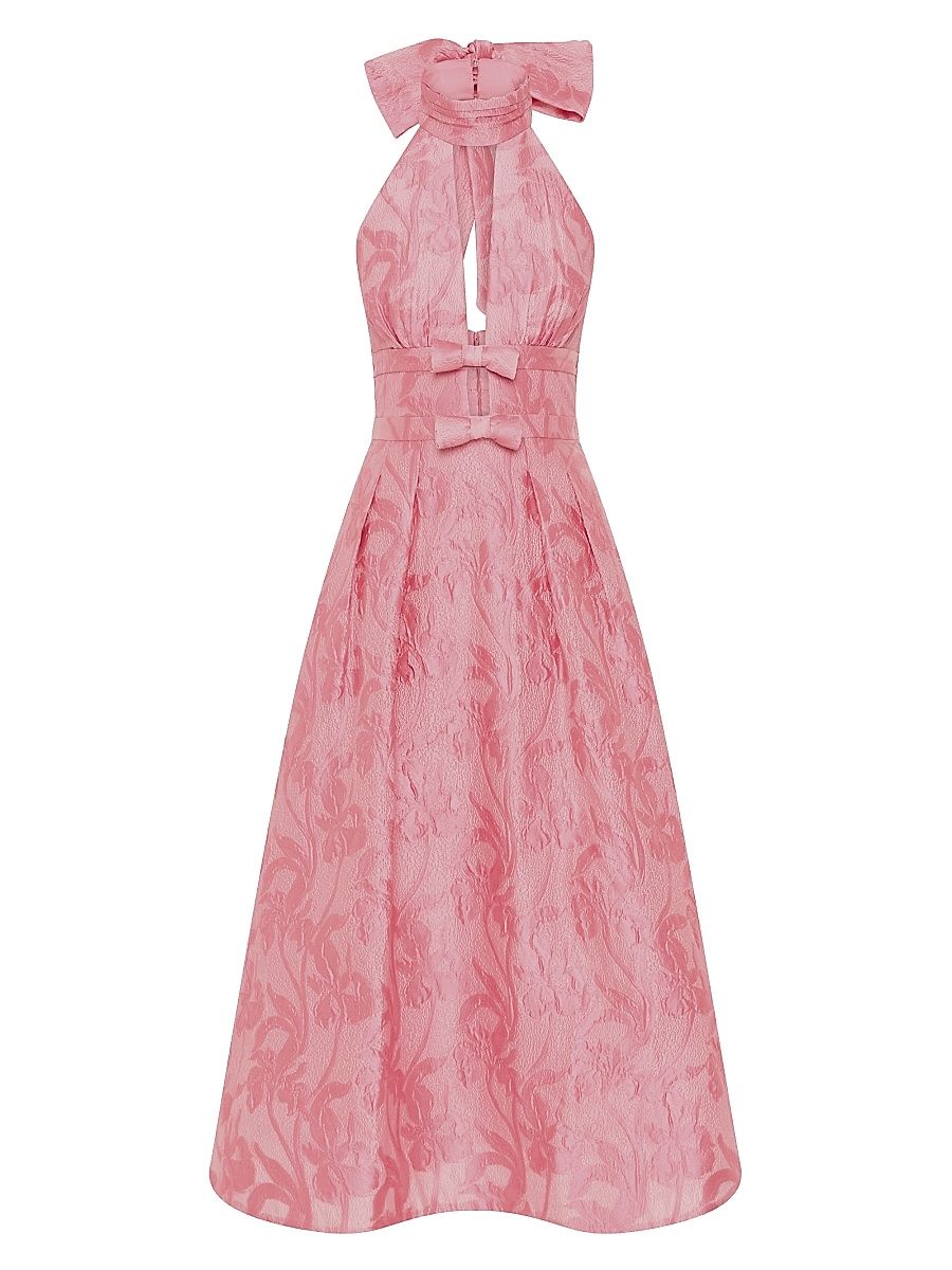 Women's Benette Floral Jacquard Halterneck Midi-Dress - Plumeria Pink - Size 10