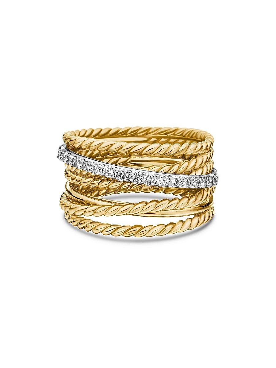Women's Crossover Ring in 18K Yellow Gold - Diamond - Size 10