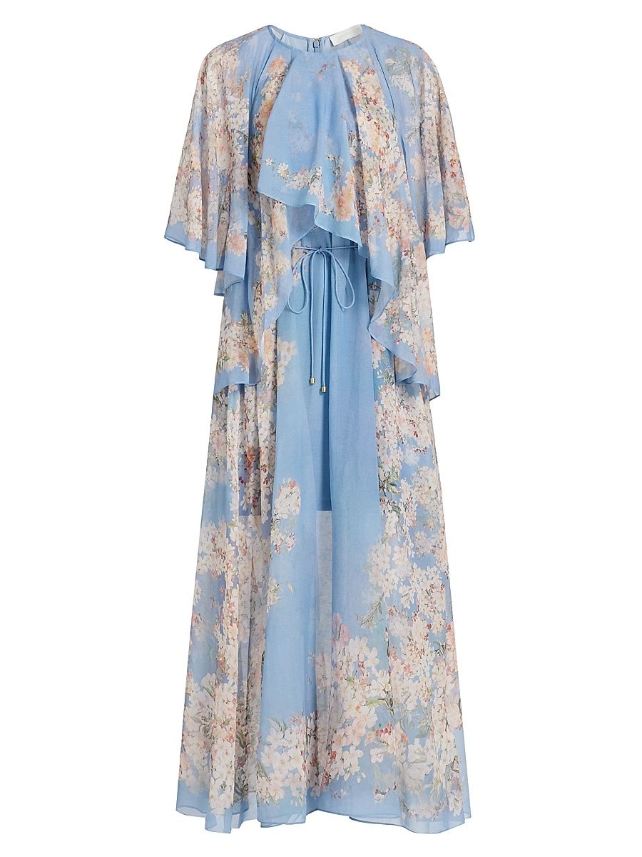 Women's Cascadian Tiered Maxi Dress - Teal Blue Botanical Floral - Size 4