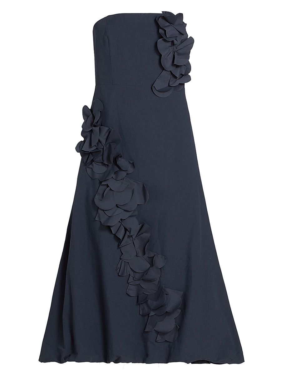 Women's Zaria Floral Appliqué Cotton-Blend Strapless Midi-Dress - Navy - Size 12