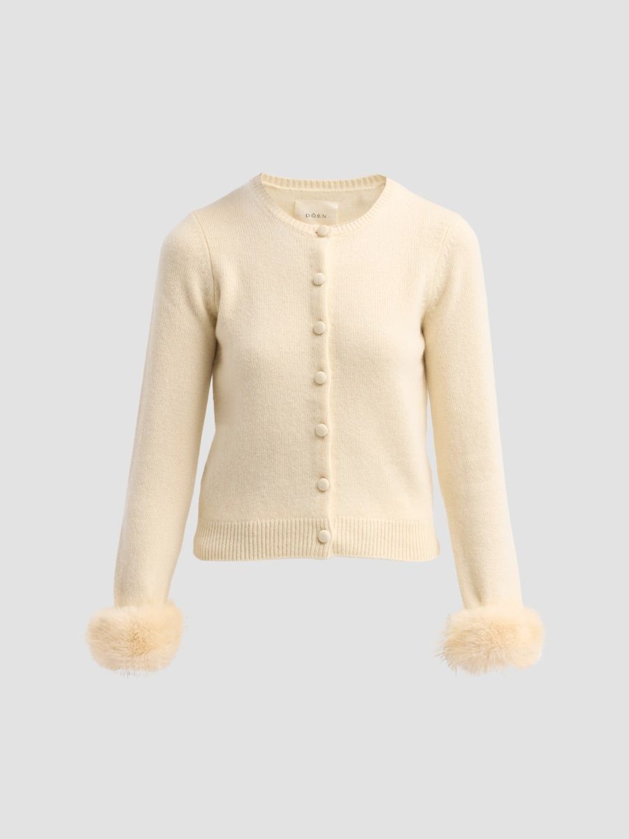 DÔEN Women's Clara Faux-Fur-Trimmed Cashmere Cardigan - Vanilla - Size XS
