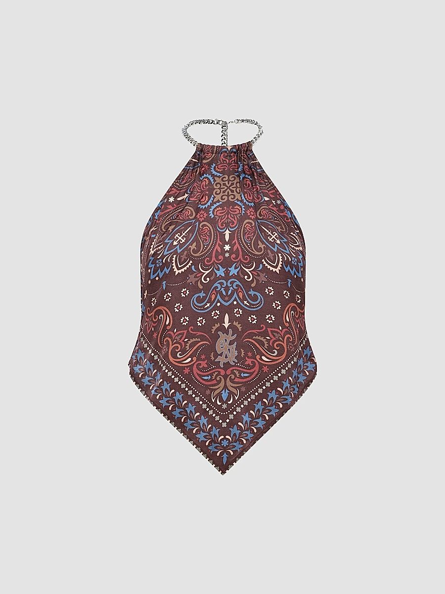 Women's Folk Bandana Scarf Top - Brown - Size XL