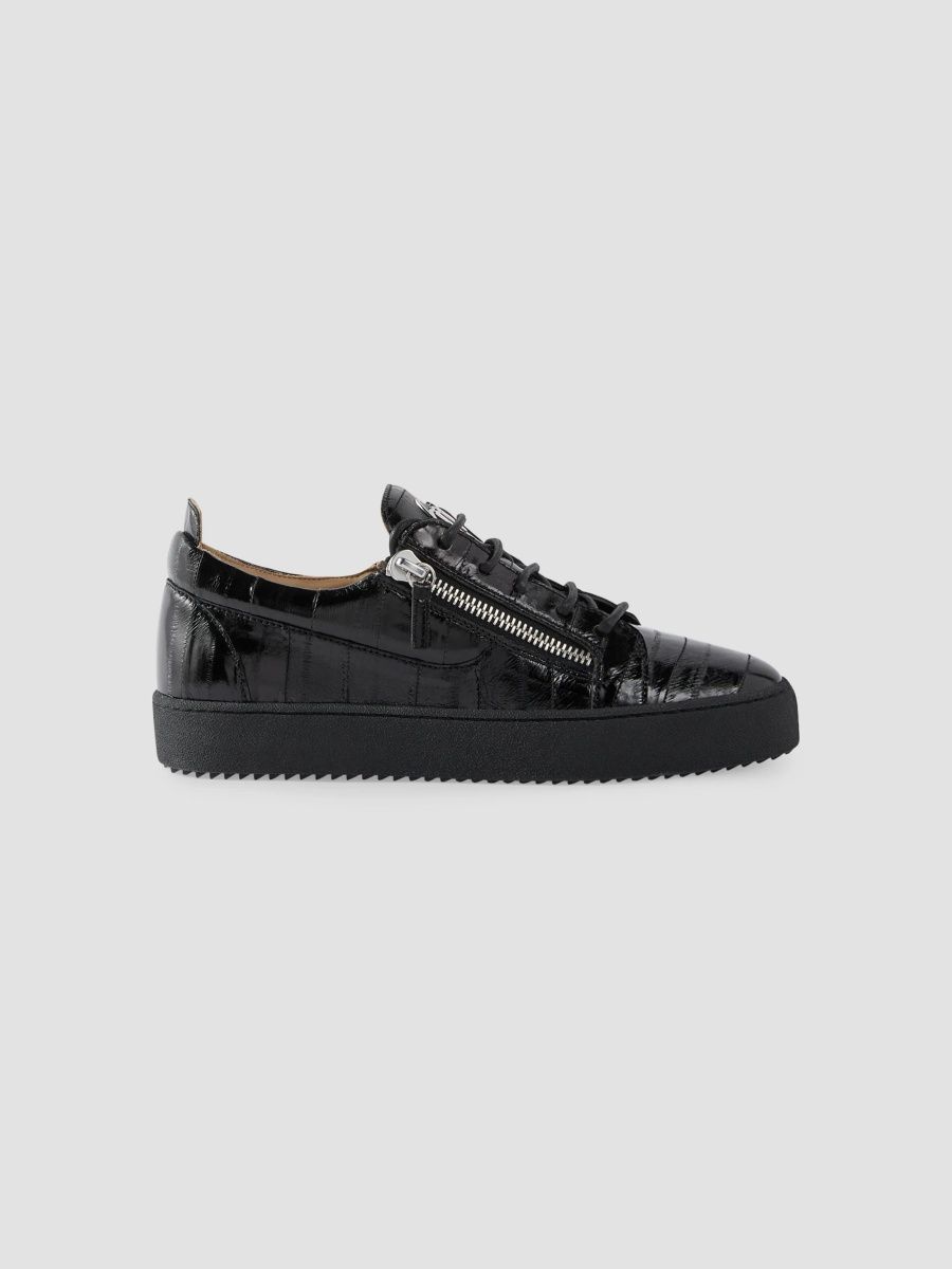 Giuseppe Zanotti Men's Zip-Up Eel Leather Low-Top Sneakers - Nero Fod Blonde - Size 13