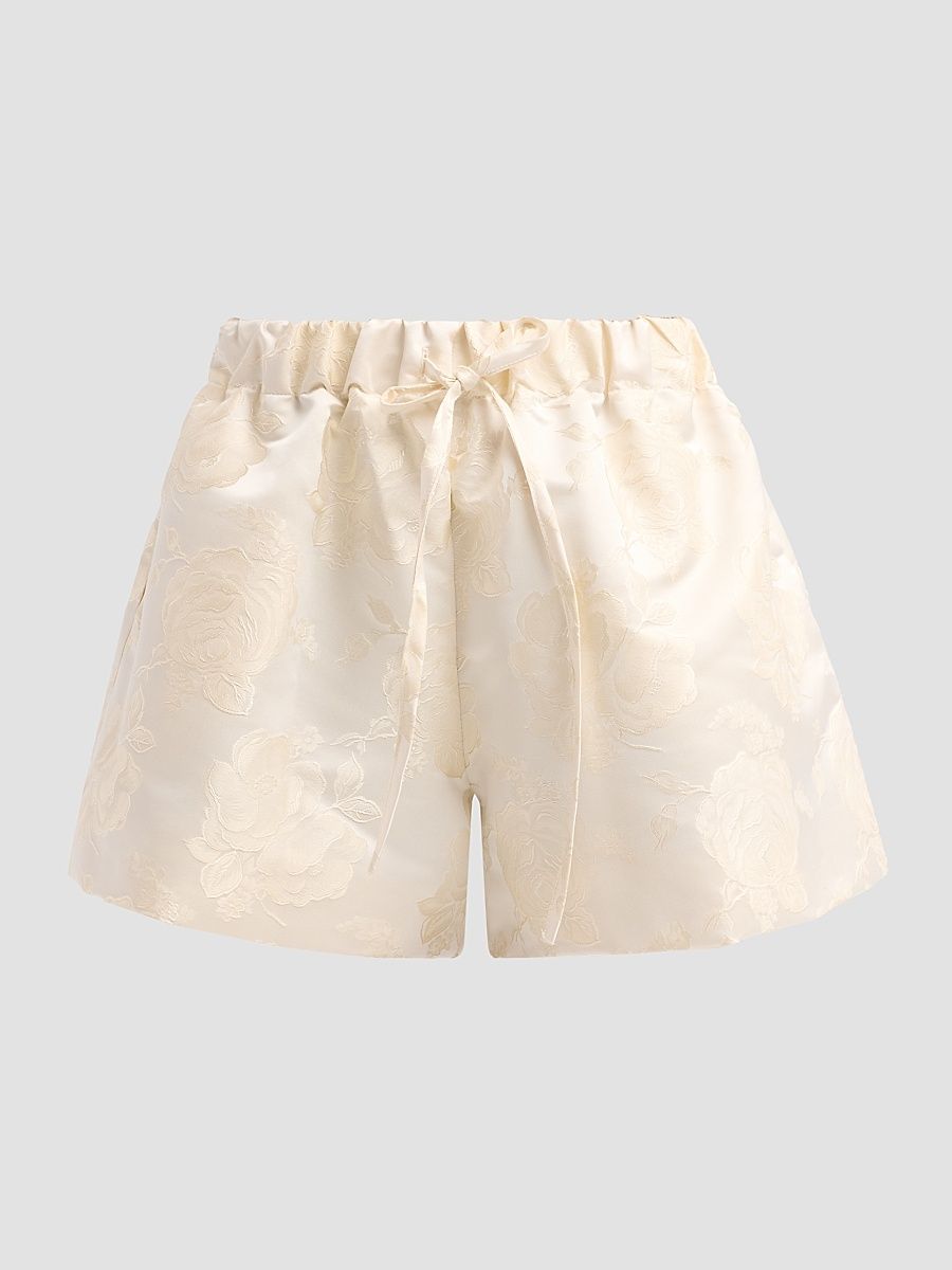 Women's Rose Jacquard Shorts - Cream - Size 8