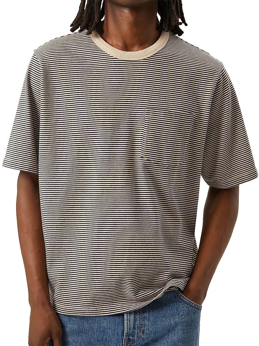 Men's Striped Cotton T-Shirt - Navy - Size Medium