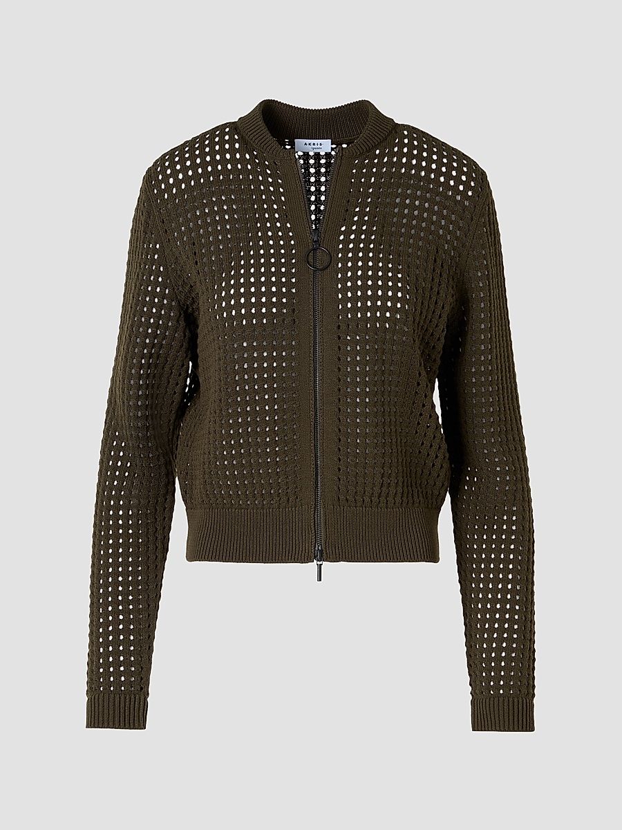 Women's Net Cotton Bomber Cardigan - Olive - Size 16