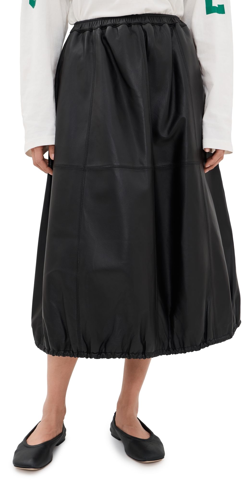 Sea Caitlin Leather Midi Skirt Black XL