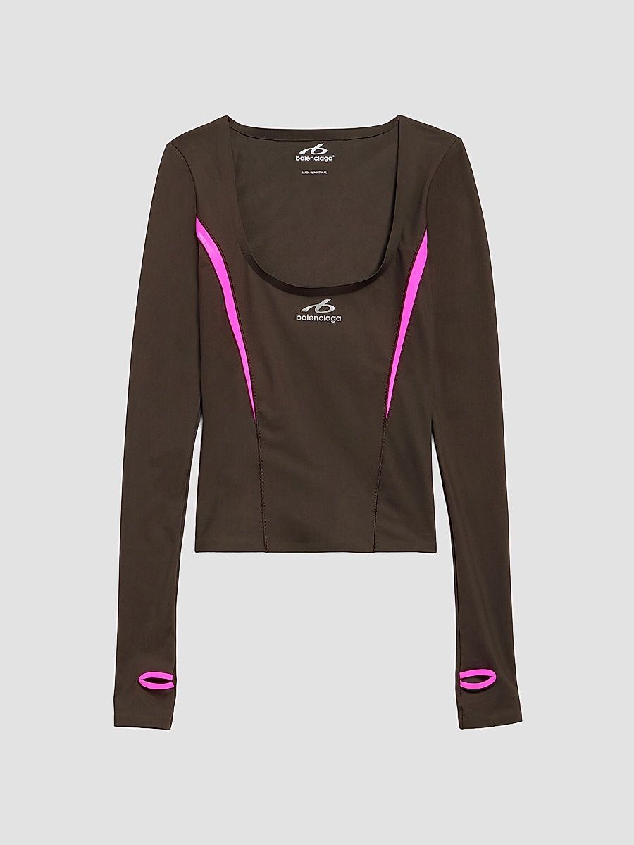 Balenciaga Women's Techwear Fitted Long Sleeve Top - Brown Multi - Size Large