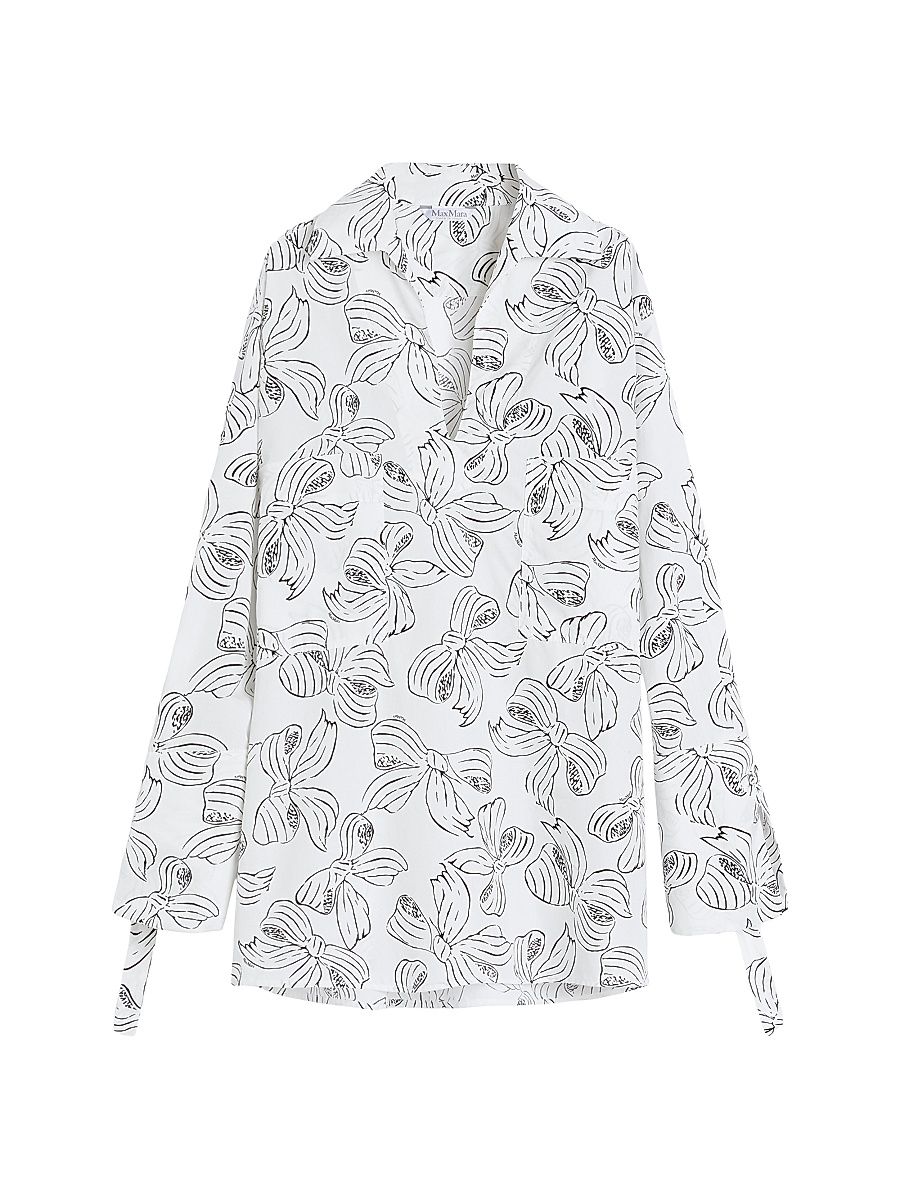 Women's Printed Cotton Shirt Dress - White Bows Print - Size 16