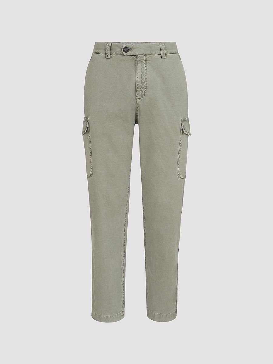 Men's Peached Cotton Gabardine Trousers with Cargo Pockets - Military - Size 48