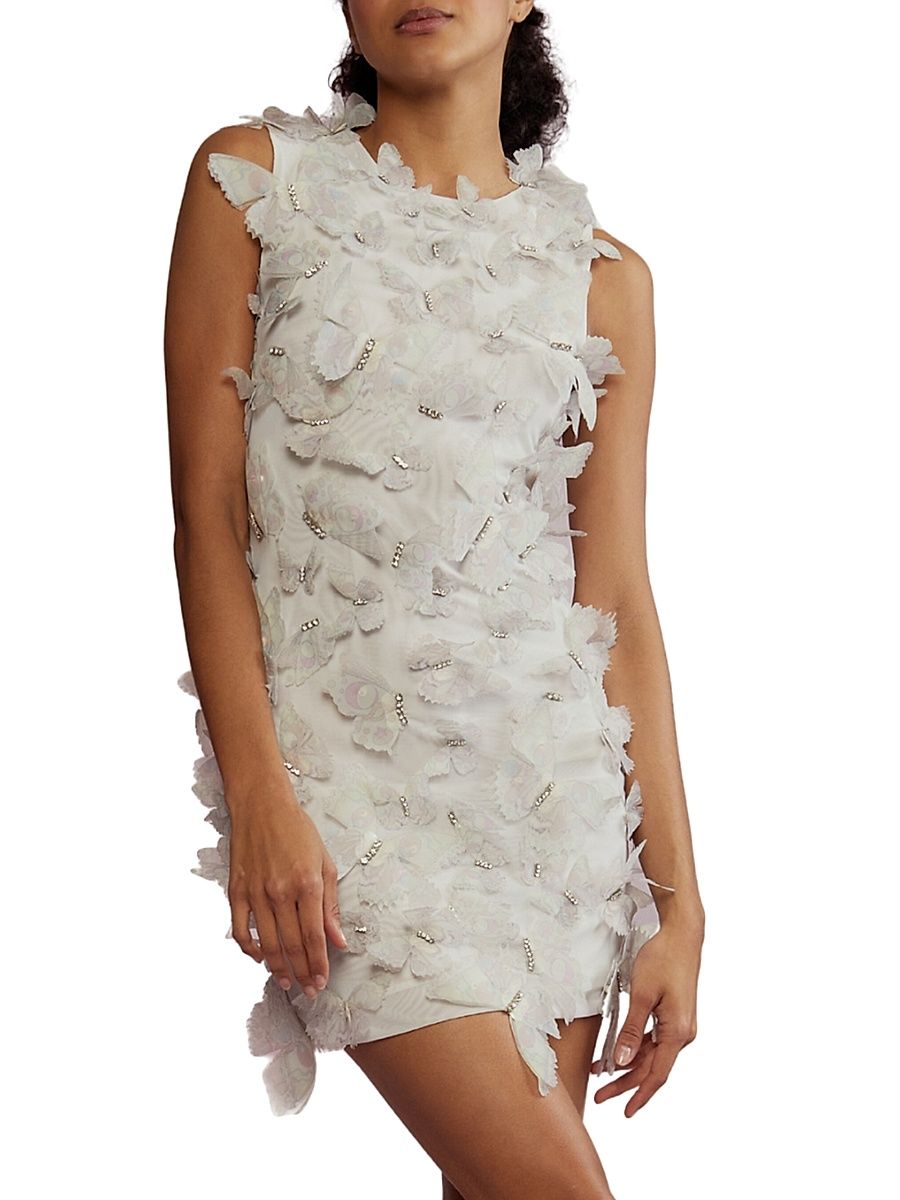 Women's Butterfly-Embellished Minidress - Ivory - Size 12