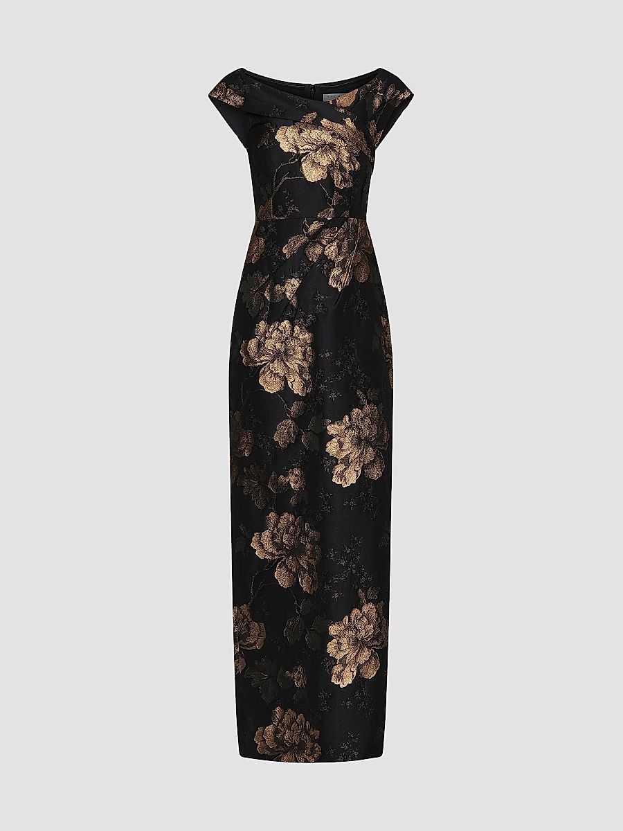 Women's Myla Floral Jacqaurd Column Gown - Dark Twilight - Size 18