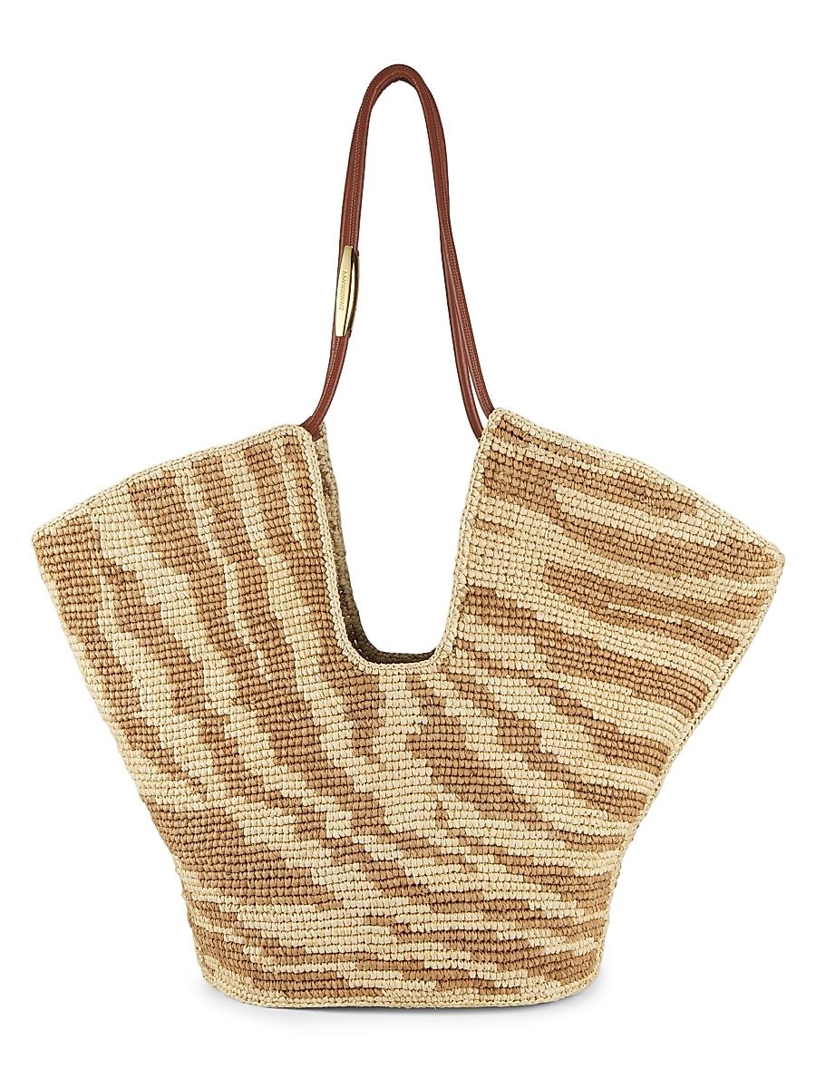 Women's Large Goldentime Raffia Tote Bag - Tan Zebra