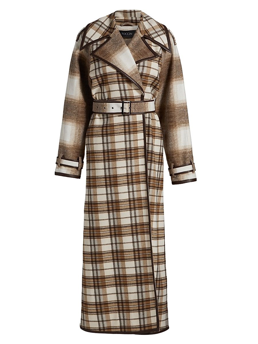 Women's Chloe Plaid Trench Coat - Butterscotch Multi - Size Large