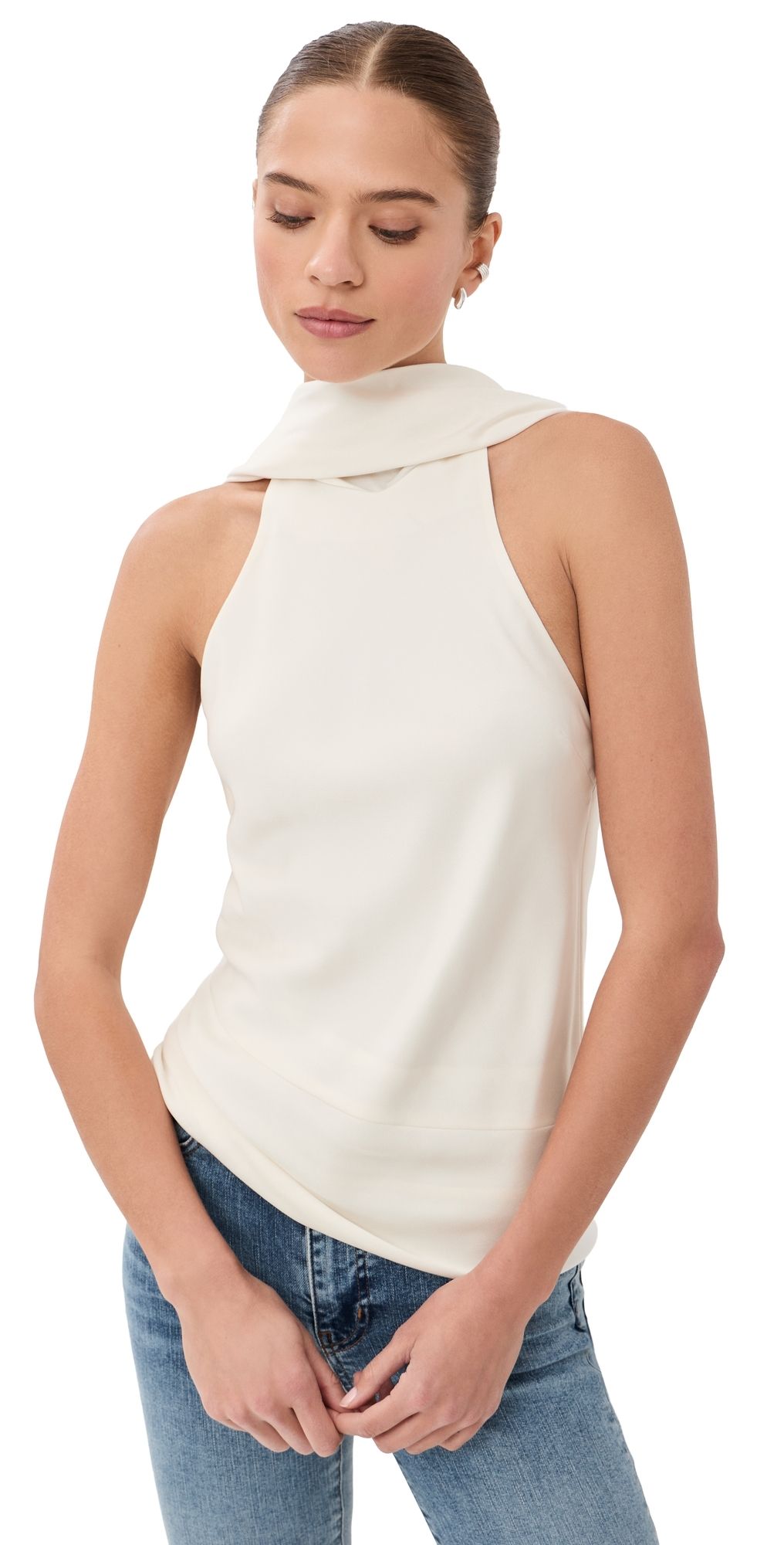 SIMKHAI Samira Satin Cape Top Ivory 8