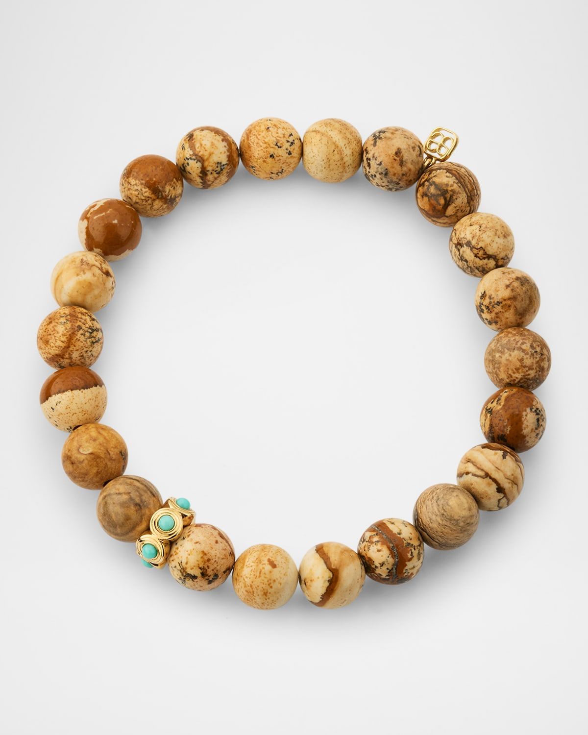 Picture Jasper Bead Bracelet with Fluted Turquoise Rondelle