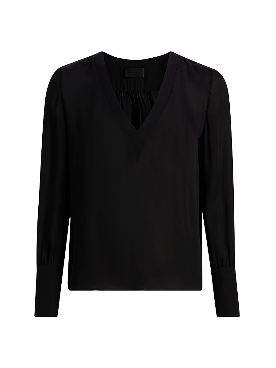 Women's Mariposa Silk V-Neck Blouse - Black - Size XS