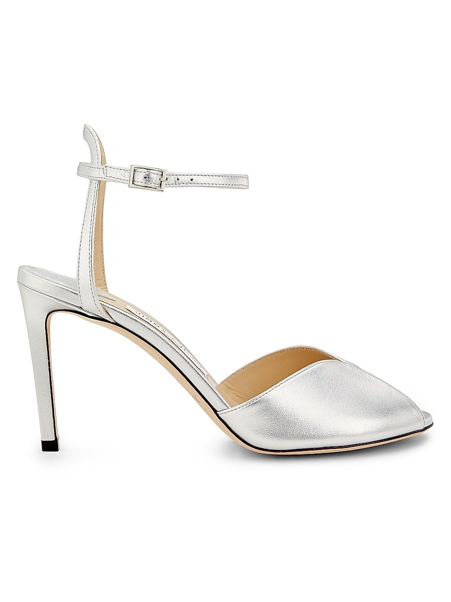 Women's Sacora 85MM Metallic Leather Sandals - Silver - Size 10.5