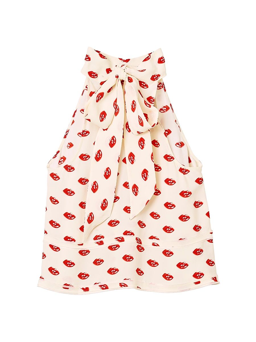 Women's Lips Halterneck Tie Top - Ivory Multi - Size Large