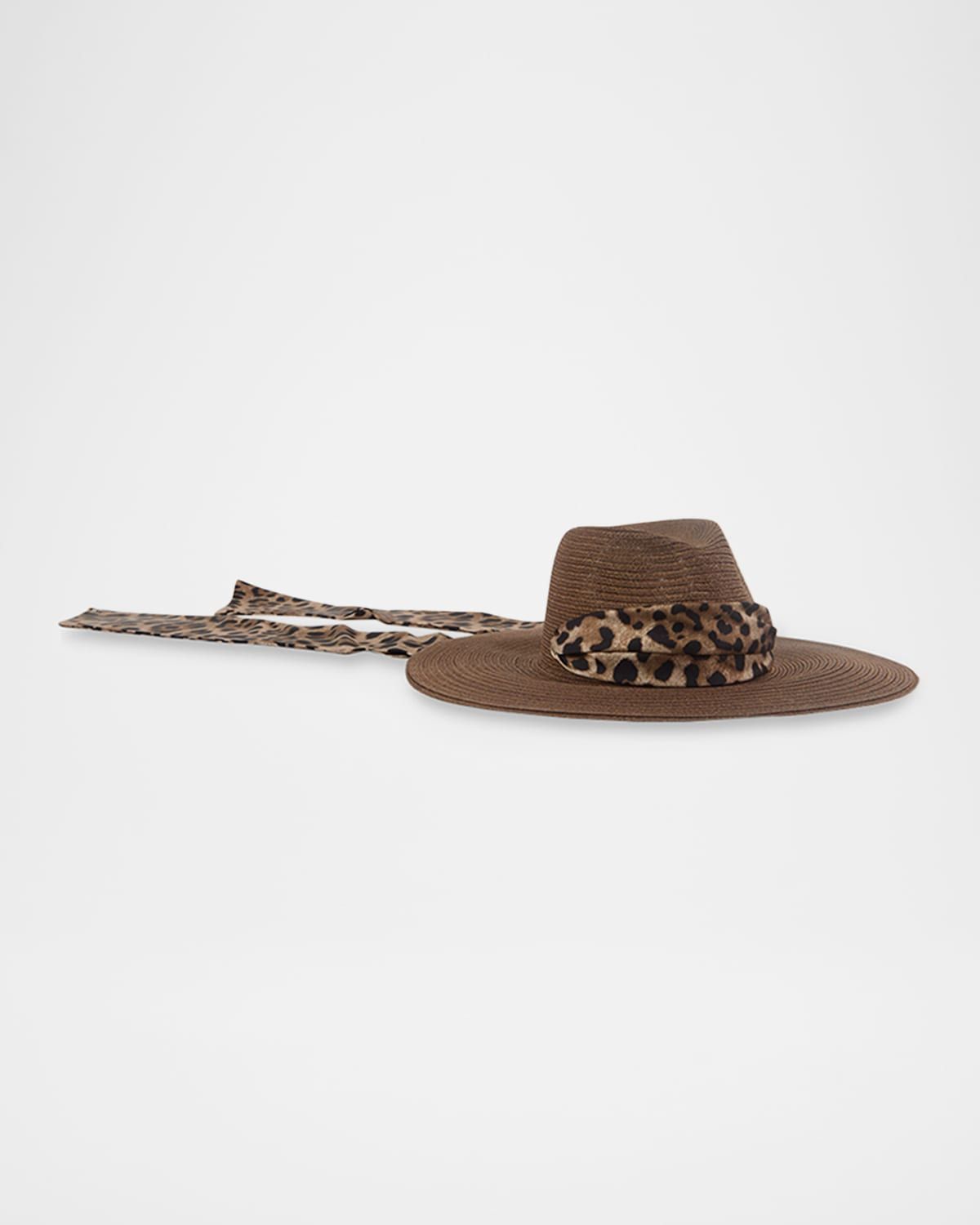 Cassidy Sun Hat with Leopard-Print Scarf