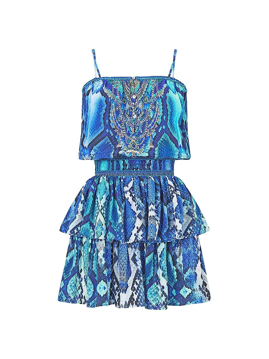 Women's The Sapphire Serpent Shirred Silk Minidress - The Sapphire Serpent - Size XL