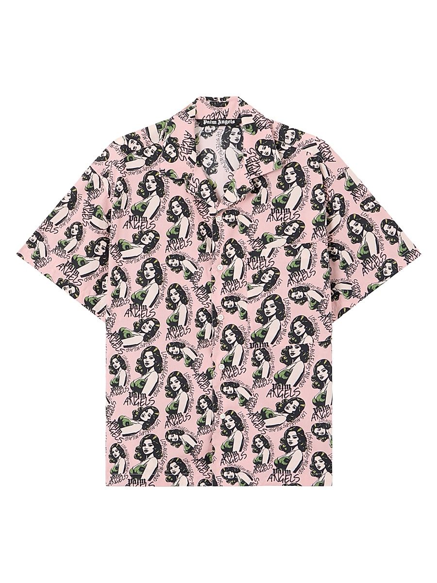 Men's Pinup Relaxed-Fit Bowling Shirt - Pink Multicolor - Size 44