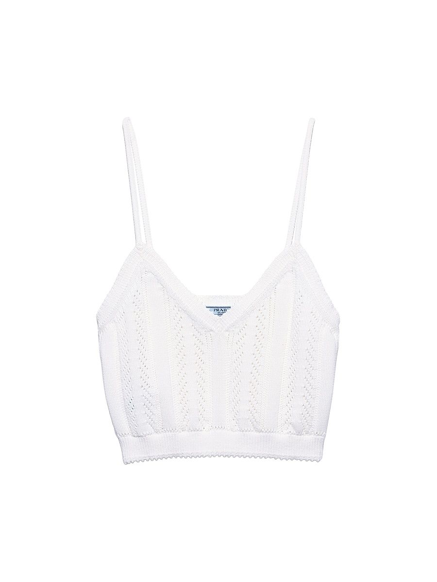 Women's Openwork Cotton Crop Top - White - Size 4