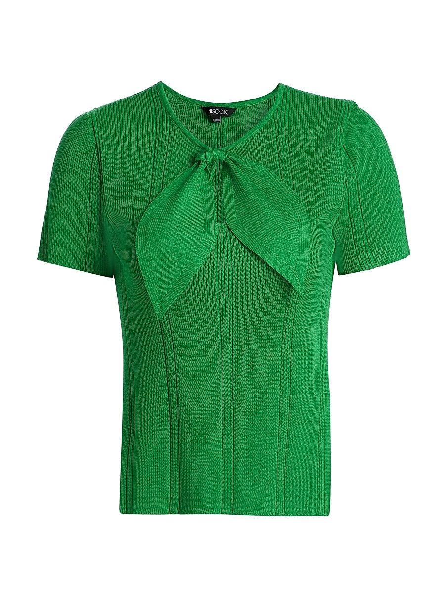 Women's Faux-Tie Rib-Knit Top - Clover Field - Size Small