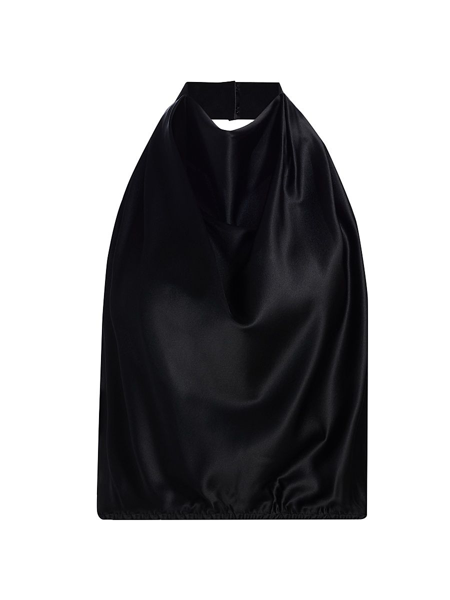 Women's Libbie Silk Halterneck Top - Black - Size XL