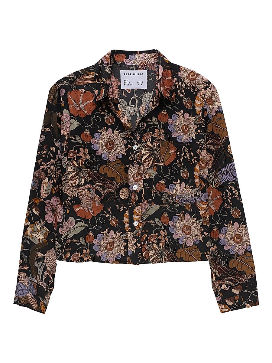 Women's The Belle Floral Button-Front Shirt - Midnight - Size XL