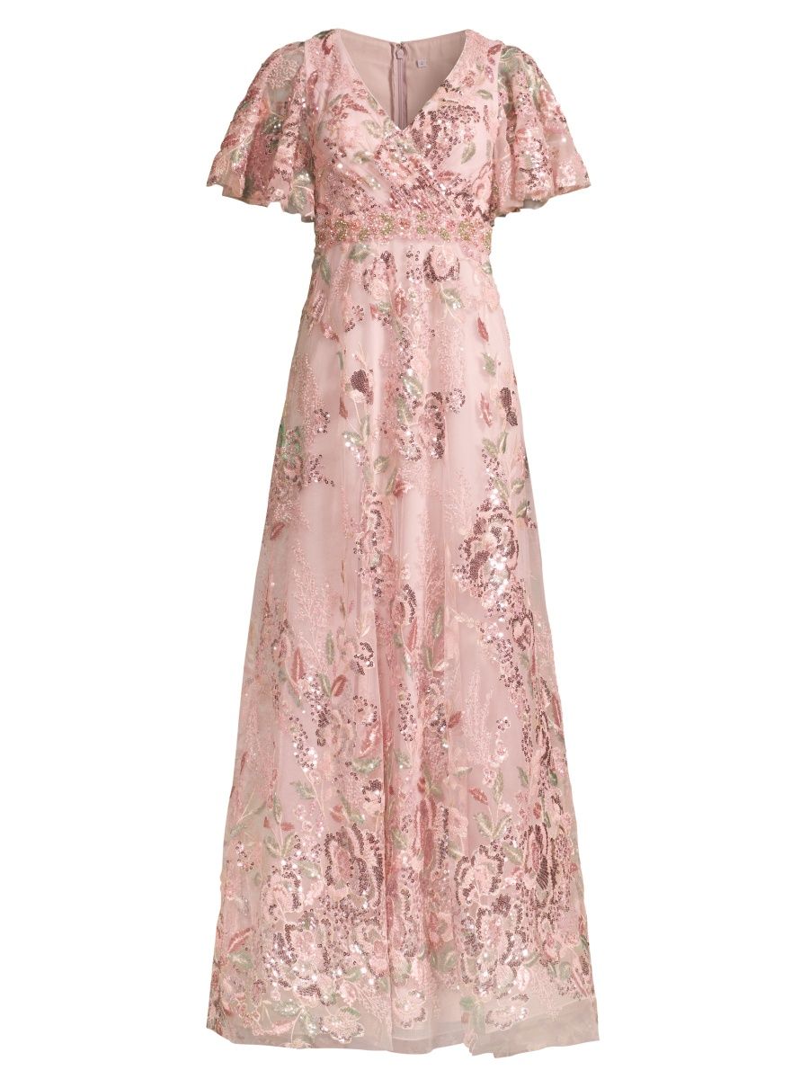 Mac Duggal Women's Flutter Sleeve Floral Gown - Rose Pink - Size 18