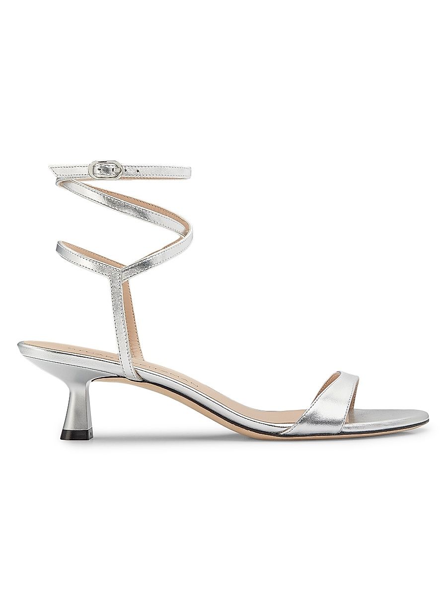 Women's Nudist Wrap 50MM Metallic Leather Sandals - Silver - Size 7