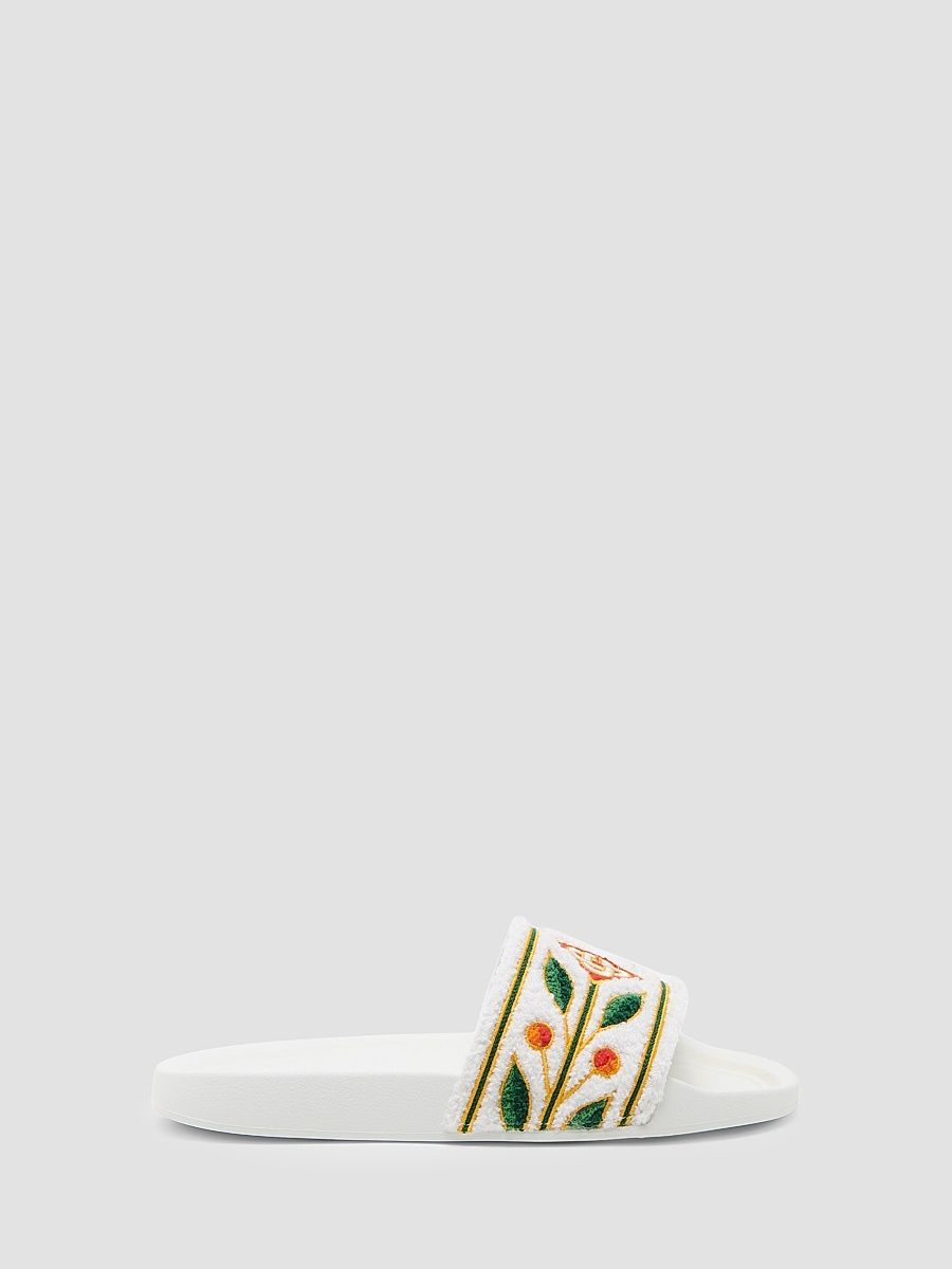 Men's Logo Embroidered Slides - White - Size 10 Sandals