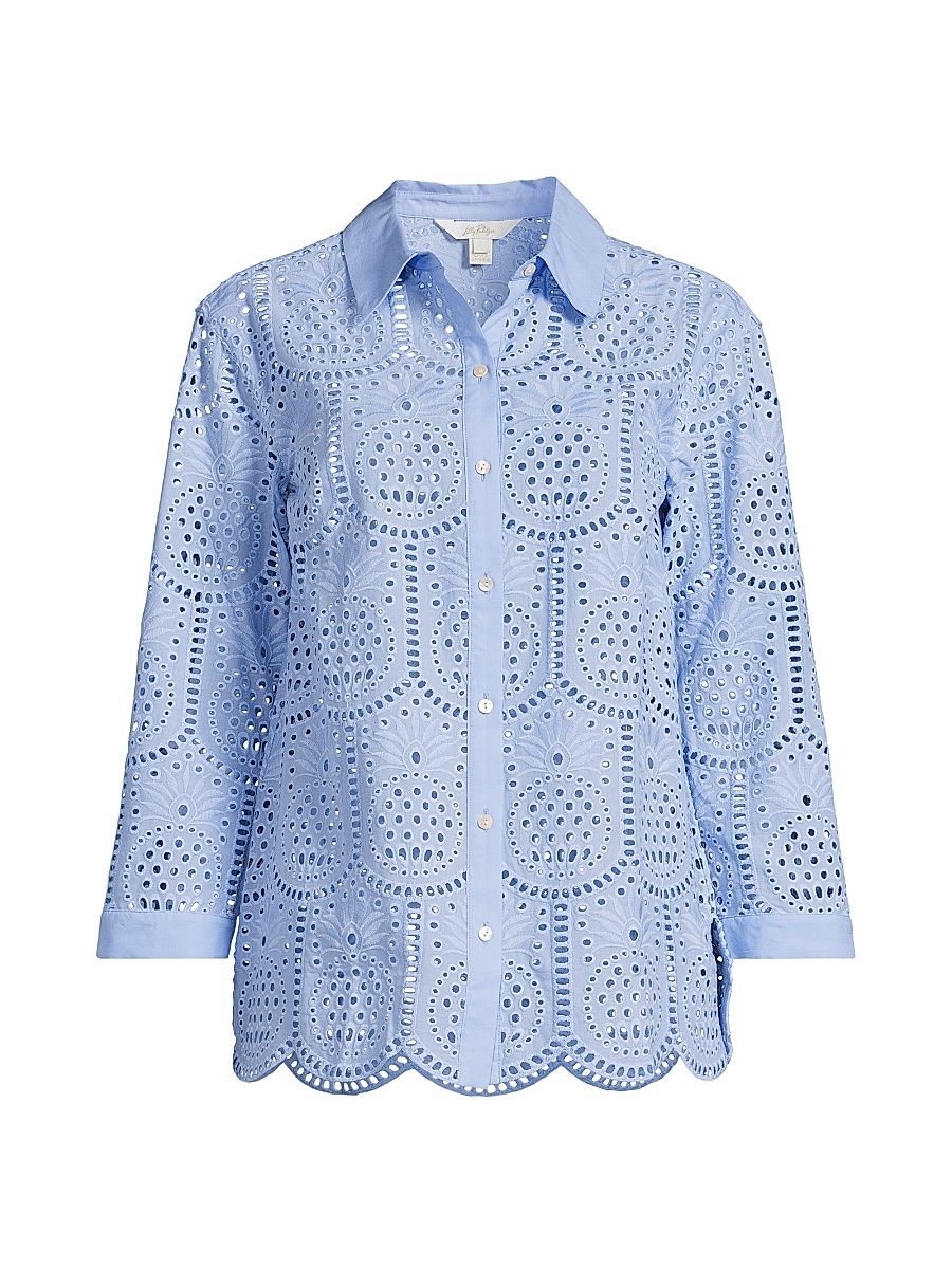 Women's Gracee Pineapple Tile Eyelet Tunic - Jacaranda Blue - Size Large