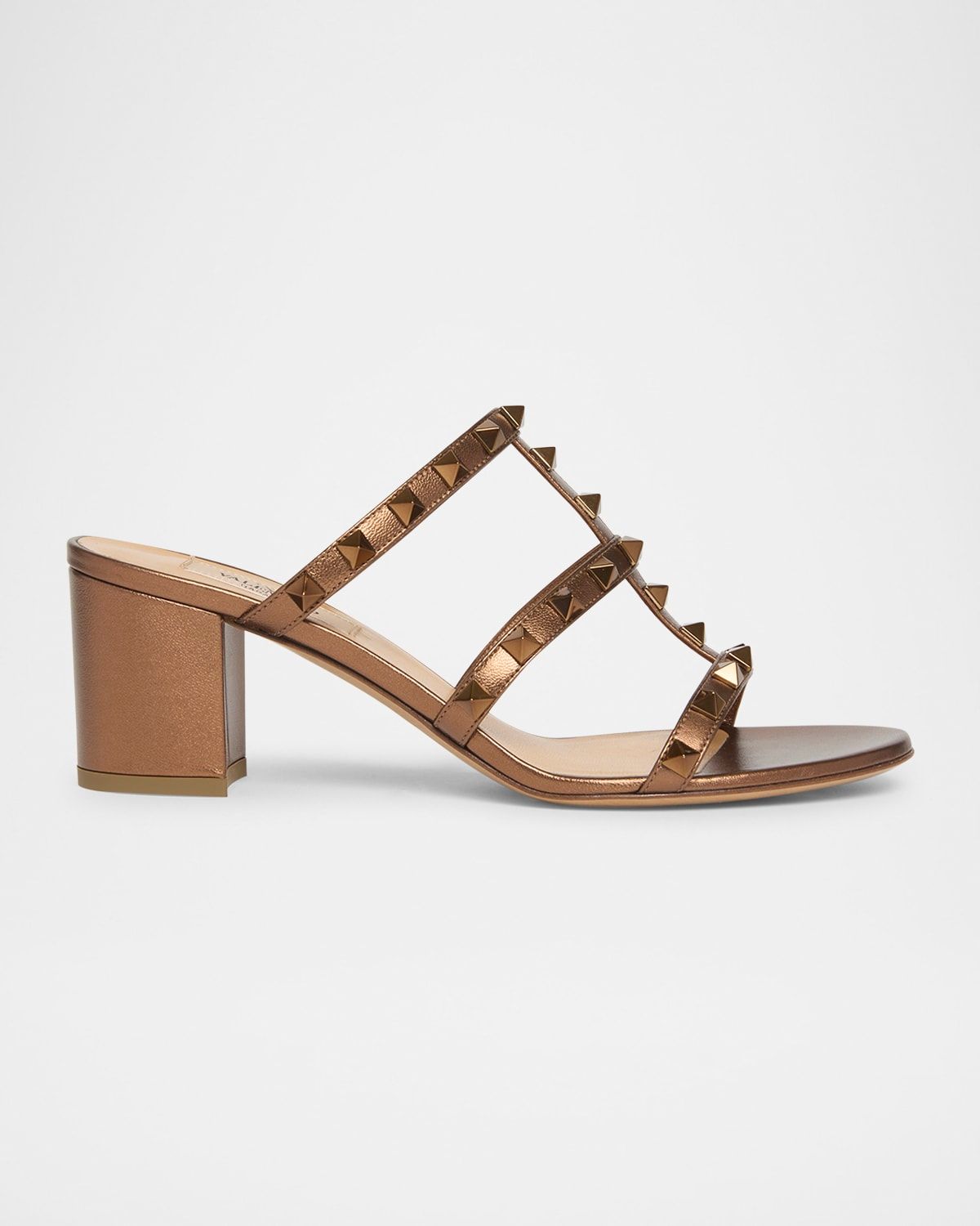 Rockstud Caged Metallic Leather Slide Sandals