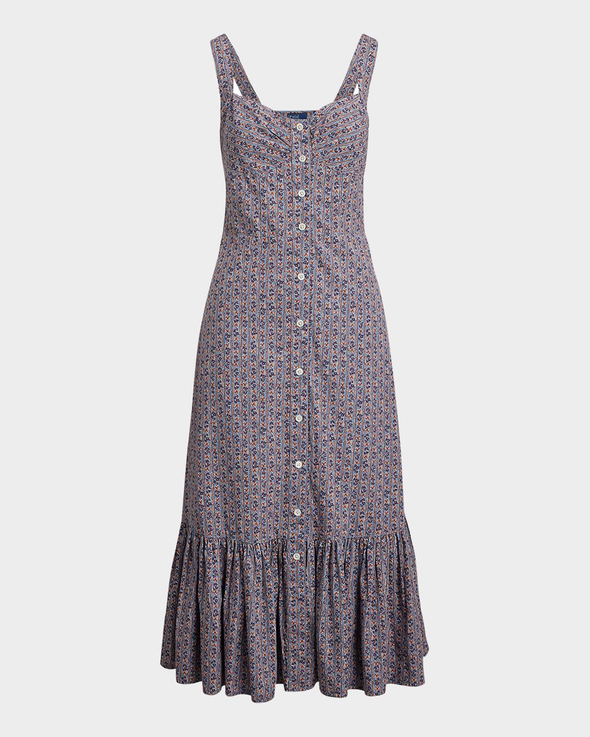 Floral Cotton Buttoned Midi Dress